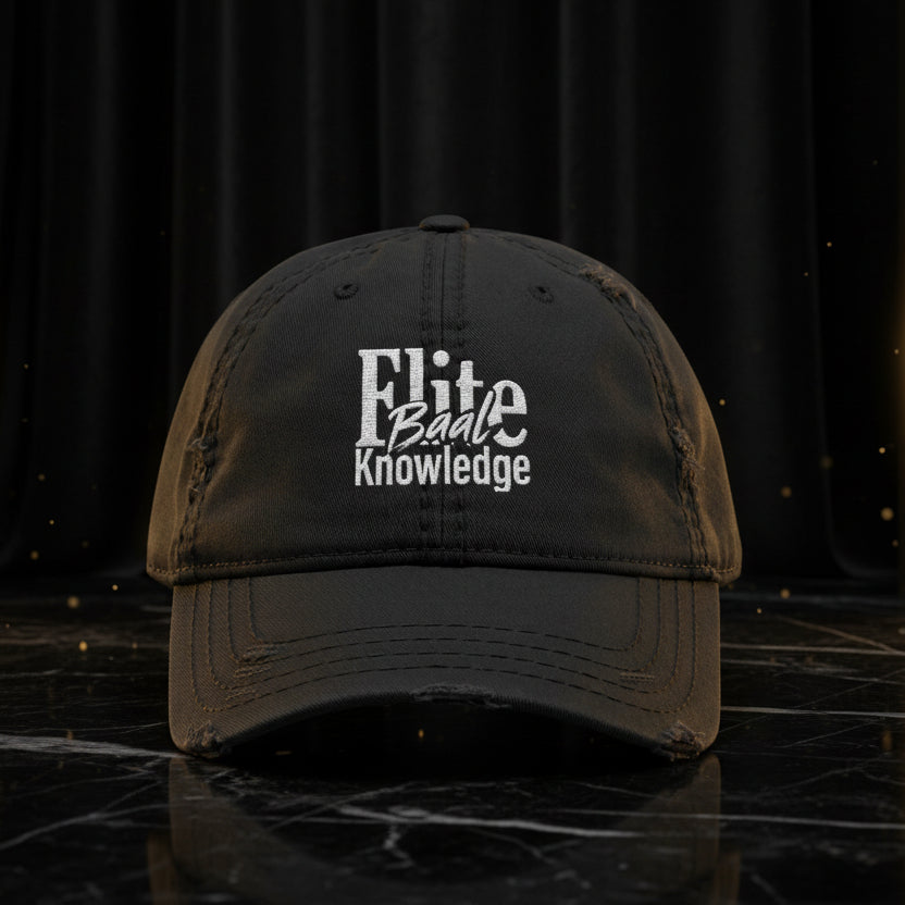 Embroidered 'Elite Baal Knowledge' Distressed Cap