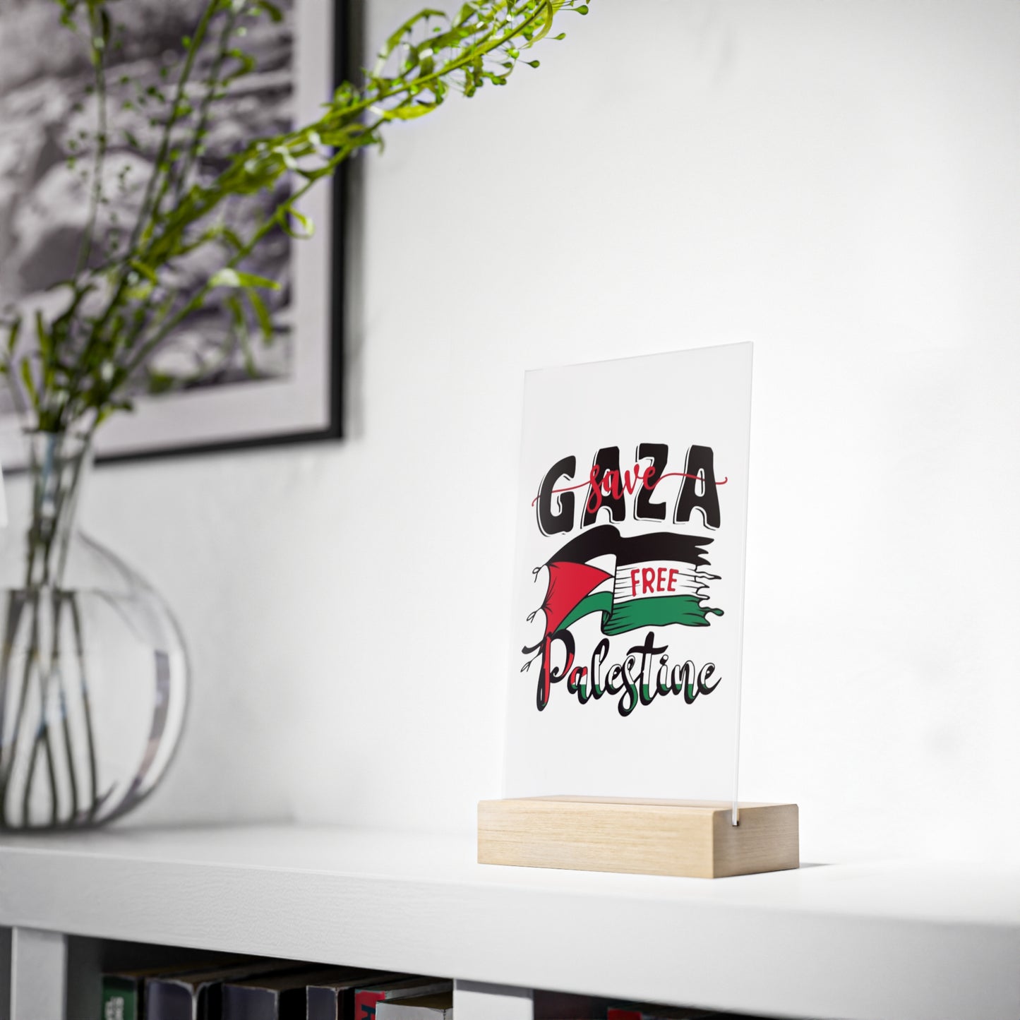 Save Gaza/FreePalestine Acrylic Sign with Wood Stand