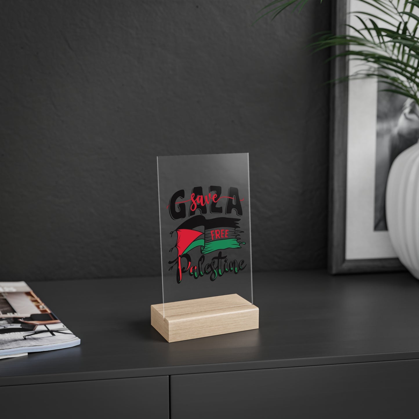 Save Gaza/FreePalestine Acrylic Sign with Wood Stand