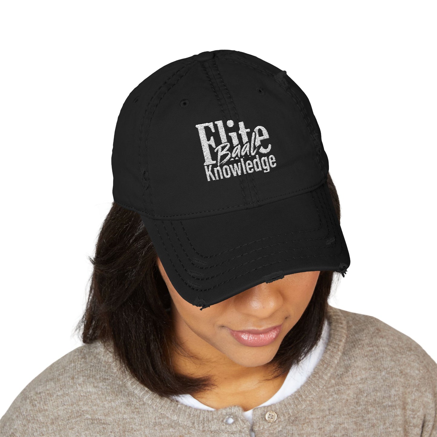 Embroidered 'Elite Baal Knowledge' Distressed Cap