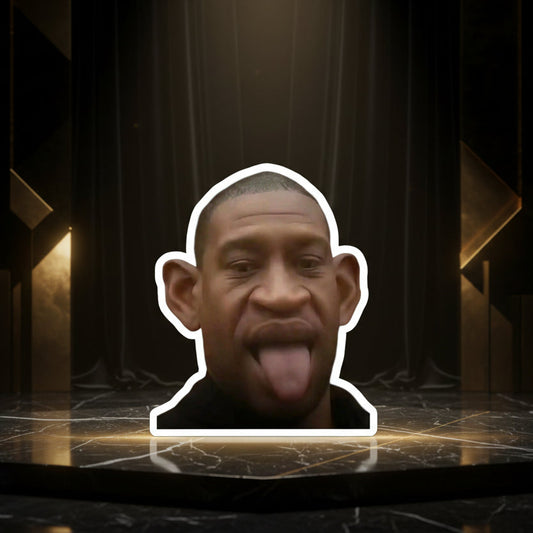 Sticker of a person with a wide open mouth and tongue sticking out on a white background